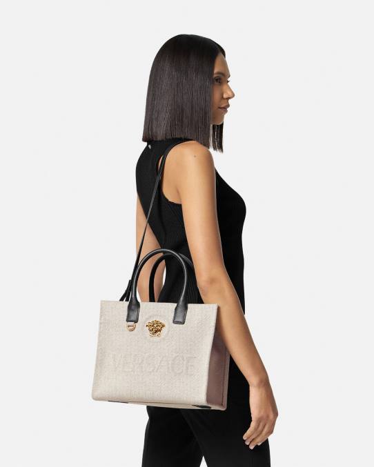Versace bolsas mujer bolso shopper pequeño con medusa 6BPV330 beige