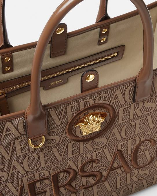 Versace bolsas mujer bolso tote grande en toda la prenda 6BPV321 marrón