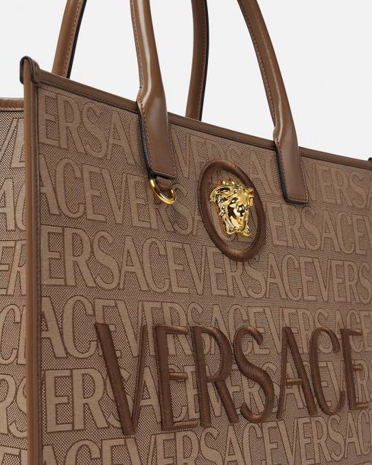 Versace bolsas mujer bolso tote grande en toda la prenda 6BPV321 marrón