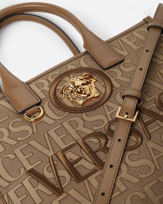Versace bolsas mujer bolso tote pequeño en toda su extensión 6BPV316 marrón