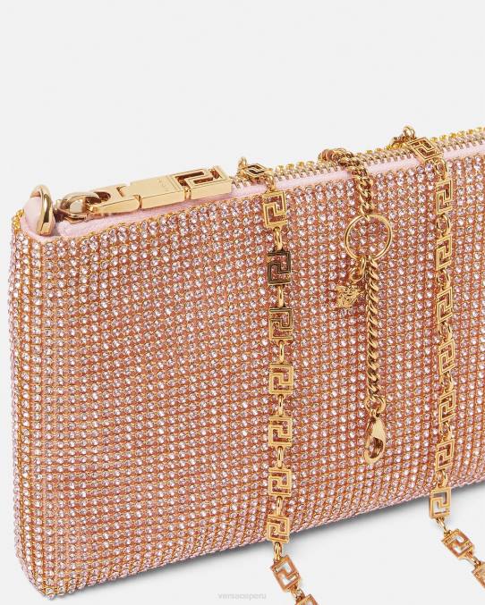 Versace bolsas mujer bolso de mano de malla metálica con cristales 6BPV381 rosa