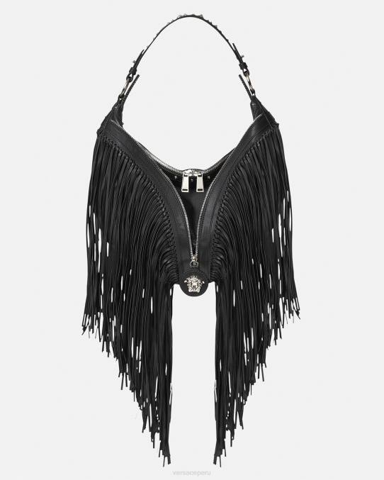 Versace bolsas mujer bolso hobo con flecos repetidos 6BPV298 negro