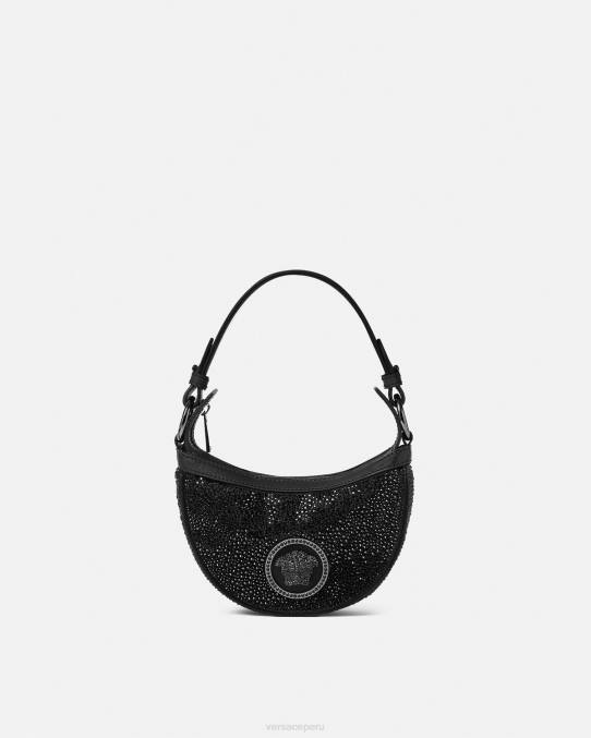 Versace bolsas mujer bolso hobo mini con repetición de cristales 6BPV292 negro