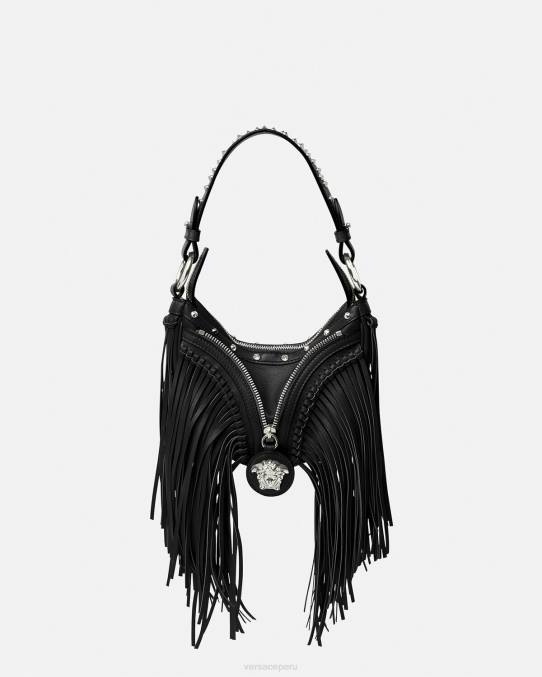 Versace bolsas mujer bolso hobo mini con repetición de flecos 6BPV297 negro