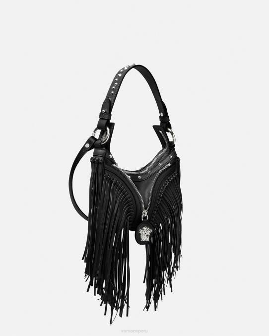 Versace bolsas mujer bolso hobo mini con repetición de flecos 6BPV297 negro