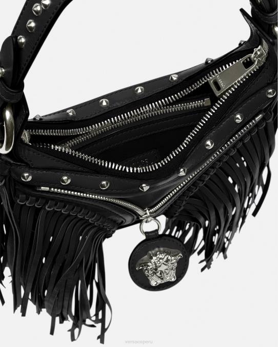 Versace bolsas mujer bolso hobo mini con repetición de flecos 6BPV297 negro
