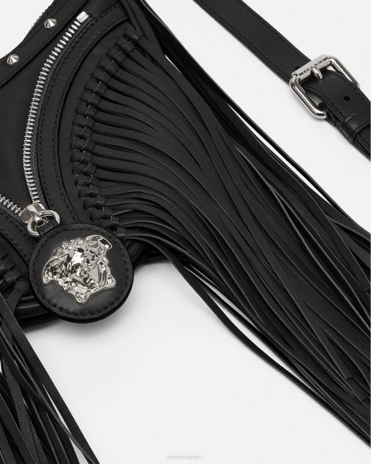 Versace bolsas mujer bolso hobo mini con repetición de flecos 6BPV297 negro