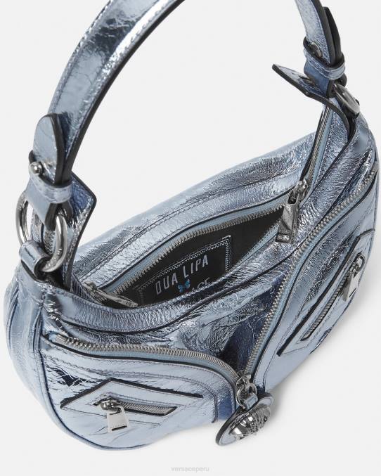 Versace bolsas mujer bolso hobo pequeño metalizado repetido 6BPV279 azul claro