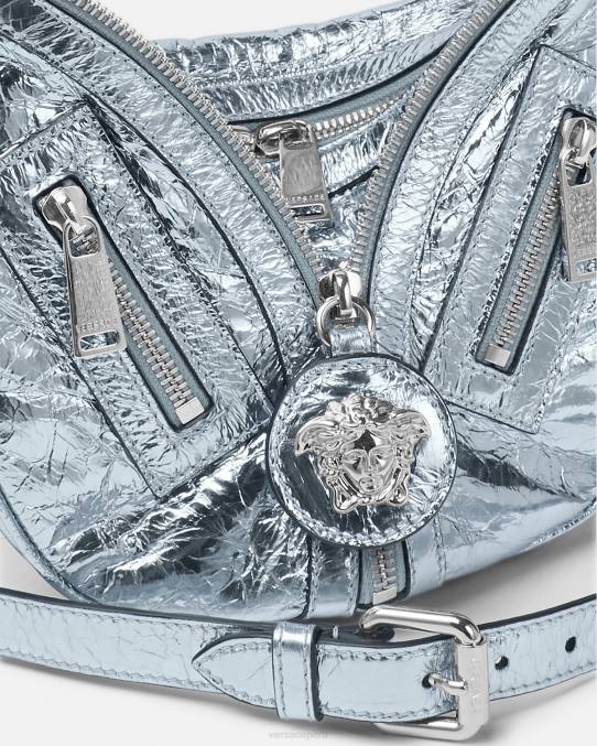 Versace bolsas mujer bolso hobo pequeño metalizado repetido 6BPV279 azul claro