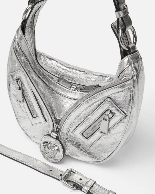 Versace bolsas mujer bolso hobo pequeño metalizado repetido 6BPV280 gris