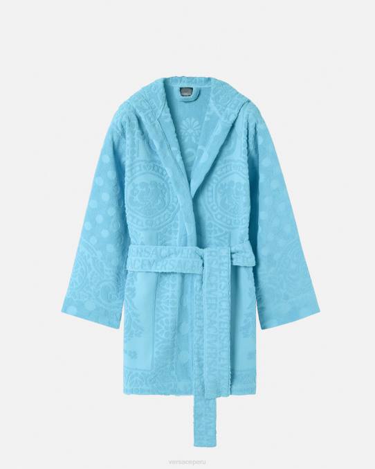 Versace ropa interior y ropa de playa mujer albornoz corto barroco conchas marinas 6BPV1082 azul claro