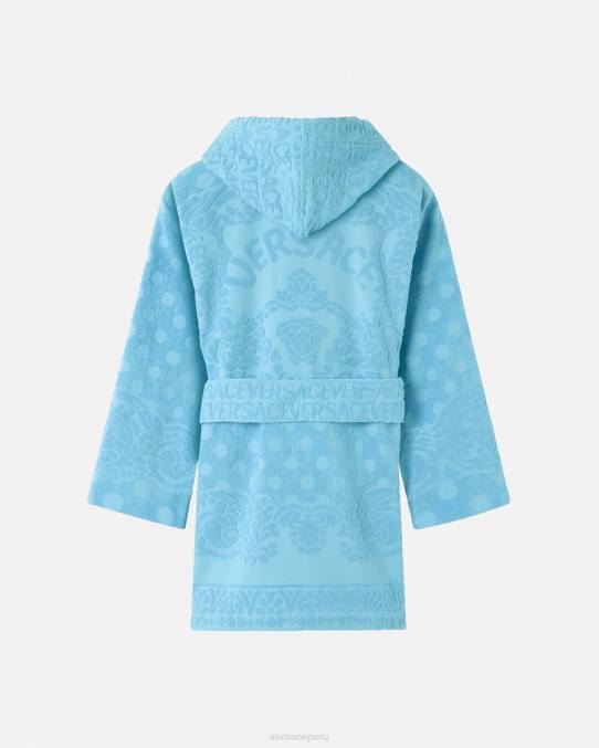 Versace ropa interior y ropa de playa mujer albornoz corto barroco conchas marinas 6BPV1082 azul claro