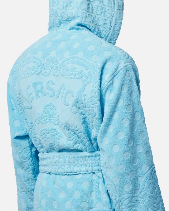 Versace ropa interior y ropa de playa mujer albornoz corto barroco conchas marinas 6BPV1082 azul claro