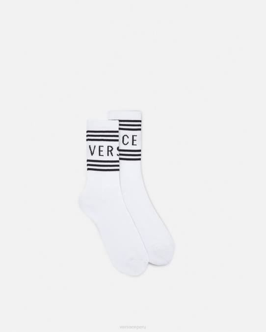 Versace ropa interior y ropa de playa mujer calcetines con logo vintage 6BPV1100 blanco