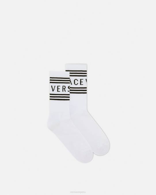 Versace ropa interior y ropa de playa mujer calcetines con logo vintage años 90 6BPV1101 blanco