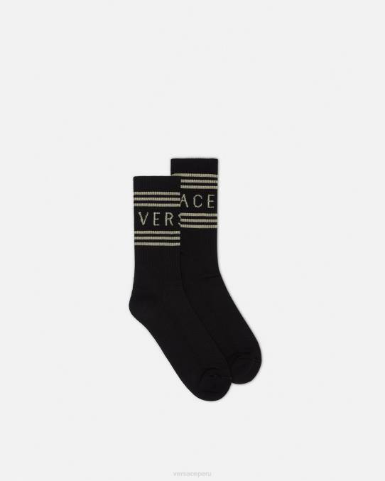 Versace ropa interior y ropa de playa mujer calcetines con logo vintage años 90 6BPV1103 oro negro