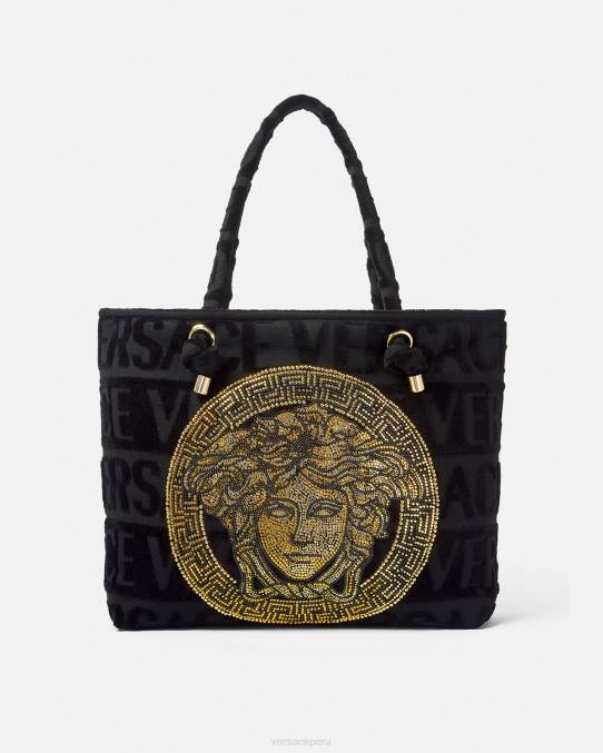 Versace ropa interior y ropa de playa mujer bolso shopper con medusa y cristales 6BPV1210 negro
