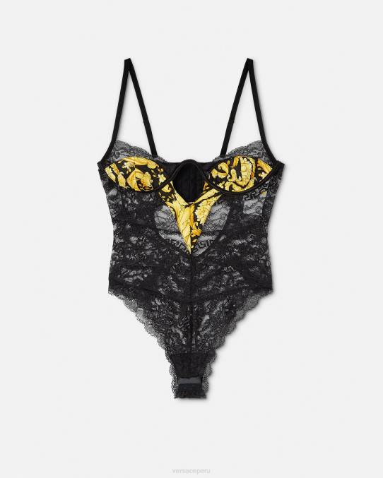 Versace ropa interior y ropa de playa mujer body de encaje barroco 6BPV1069 negro