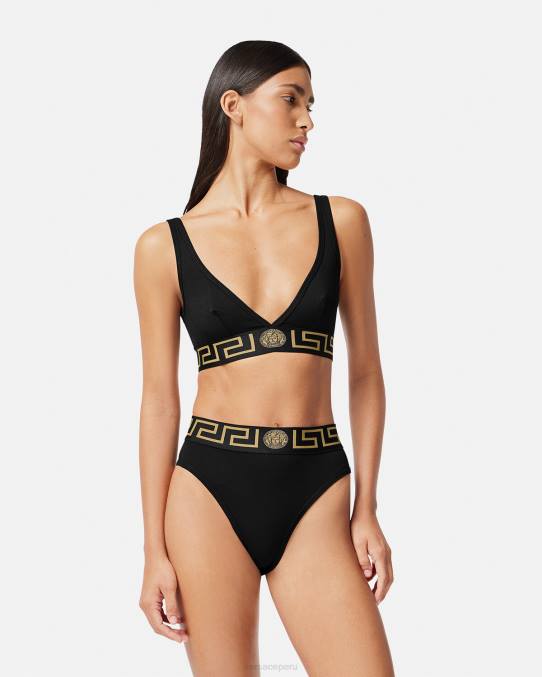 Versace ropa interior y ropa de playa mujer bralette con borde de greca 6BPV1043 negro