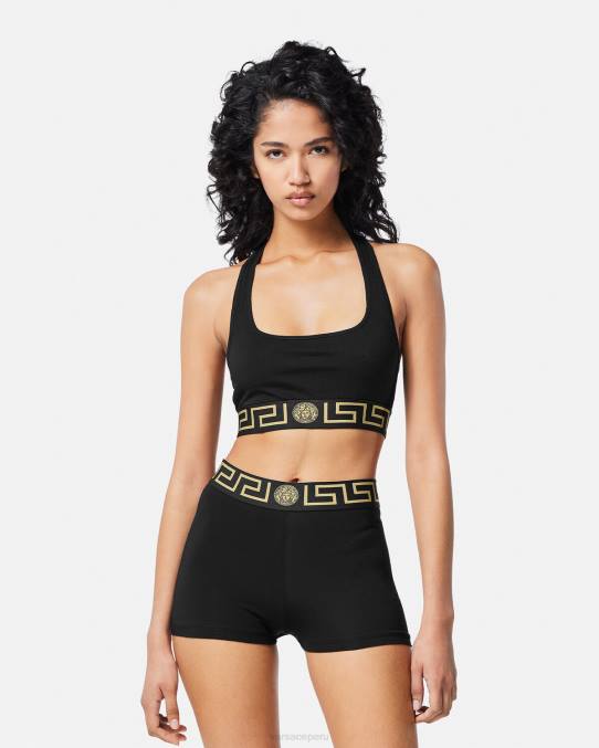 Versace ropa interior y ropa de playa mujer calzoncillos con borde de greca 6BPV1048 negro