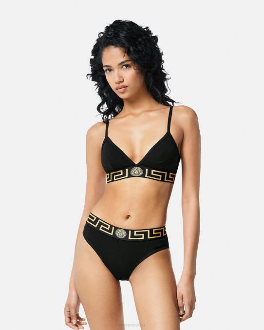 Versace ropa interior y ropa de playa mujer calzoncillos con borde de greca 6BPV1060 negro