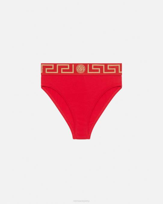 Versace ropa interior y ropa de playa mujer calzoncillos de pernera alta con borde de Greca 6BPV1054 rojo