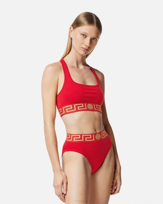 Versace ropa interior y ropa de playa mujer calzoncillos de pernera alta con borde de Greca 6BPV1054 rojo