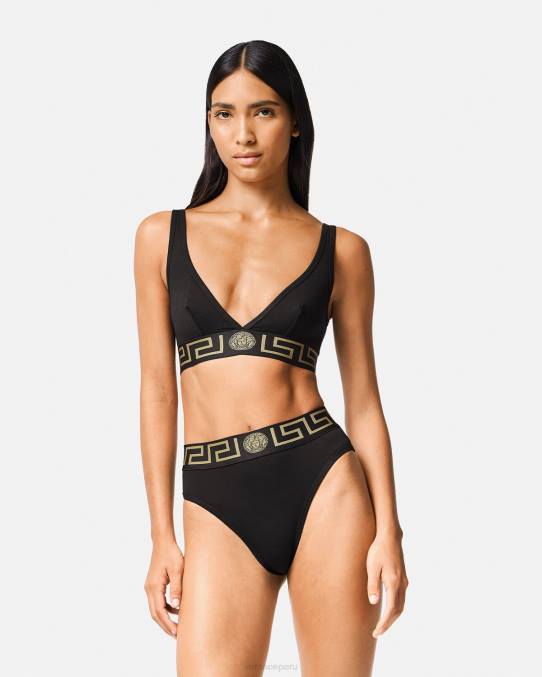 Versace ropa interior y ropa de playa mujer calzoncillos de pernera alta con borde de Greca 6BPV1055 negro