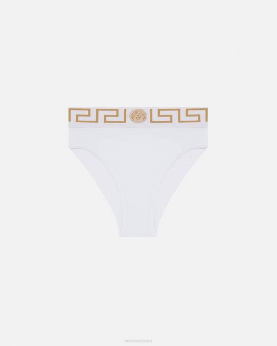 Versace ropa interior y ropa de playa mujer calzoncillos de pernera alta con borde de Greca 6BPV1056 blanco