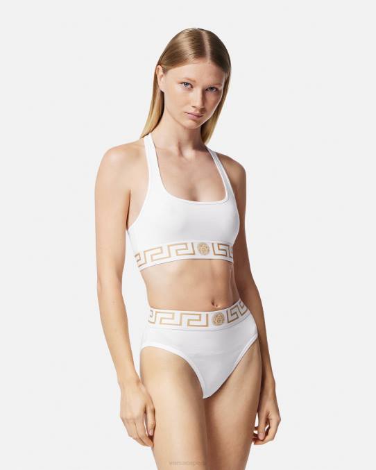 Versace ropa interior y ropa de playa mujer calzoncillos de pernera alta con borde de Greca 6BPV1056 blanco