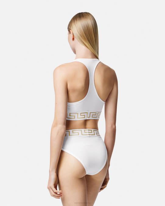 Versace ropa interior y ropa de playa mujer calzoncillos de pernera alta con borde de Greca 6BPV1056 blanco