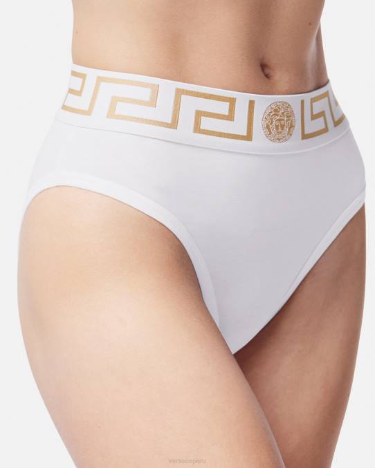 Versace ropa interior y ropa de playa mujer calzoncillos de pernera alta con borde de Greca 6BPV1056 blanco