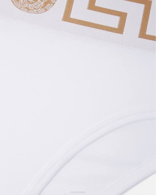 Versace ropa interior y ropa de playa mujer calzoncillos de pernera alta con borde de Greca 6BPV1056 blanco