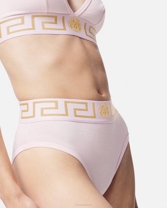 Versace ropa interior y ropa de playa mujer calzoncillos de pernera alta con borde de Greca 6BPV1057 Rosa claro