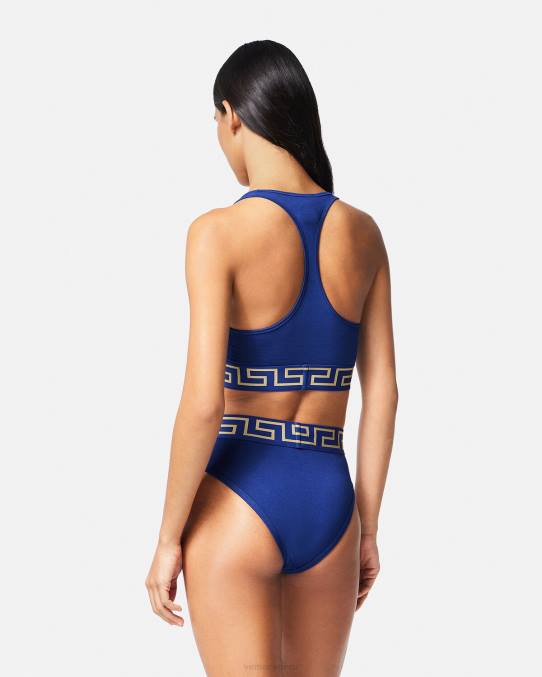 Versace ropa interior y ropa de playa mujer calzoncillos de pernera alta con borde de Greca 6BPV1058 azul