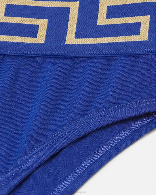 Versace ropa interior y ropa de playa mujer calzoncillos de pernera alta con borde de Greca 6BPV1058 azul