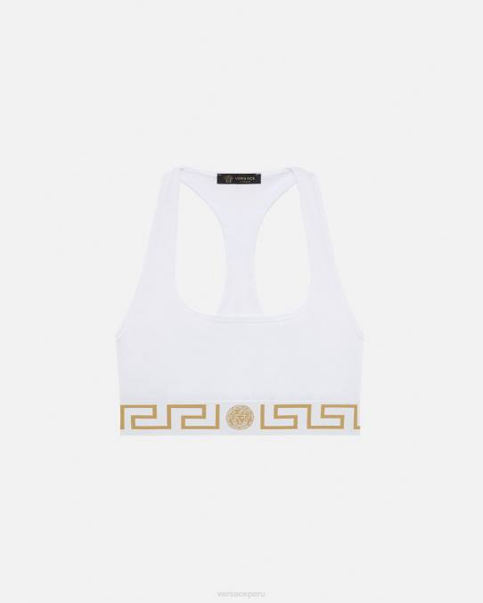 Versace ropa interior y ropa de playa mujer sujetador deportivo con borde de greca 6BPV1038 blanco