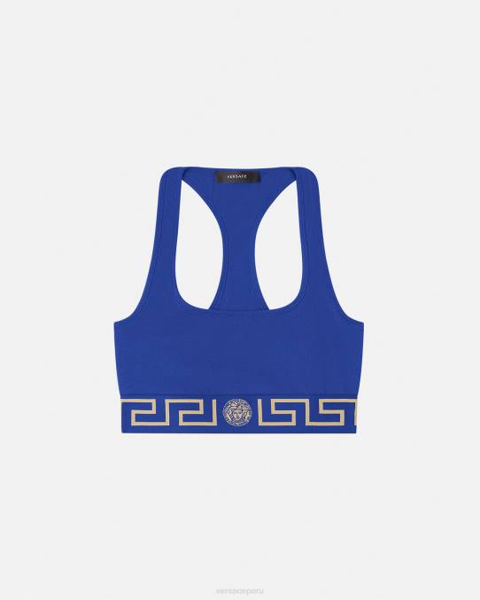 Versace ropa interior y ropa de playa mujer sujetador deportivo con borde de greca 6BPV1040 azul