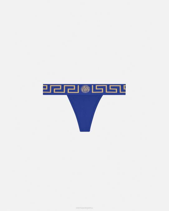Versace ropa interior y ropa de playa mujer tanga con borde de greca 6BPV1053 azul