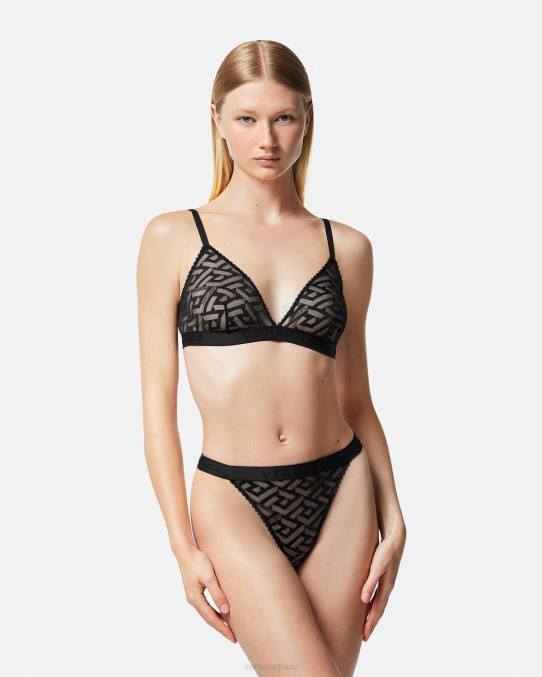 Versace ropa interior y ropa de playa mujer tanga de tul la greca 6BPV1074 negro