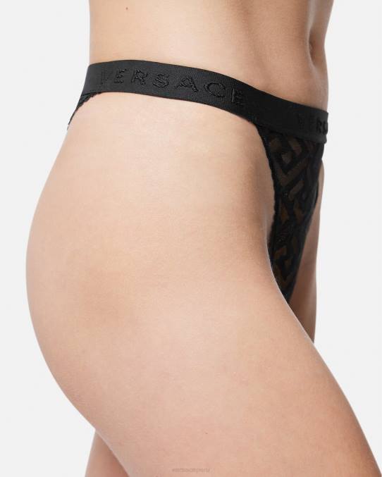 Versace ropa interior y ropa de playa mujer tanga de tul la greca 6BPV1074 negro