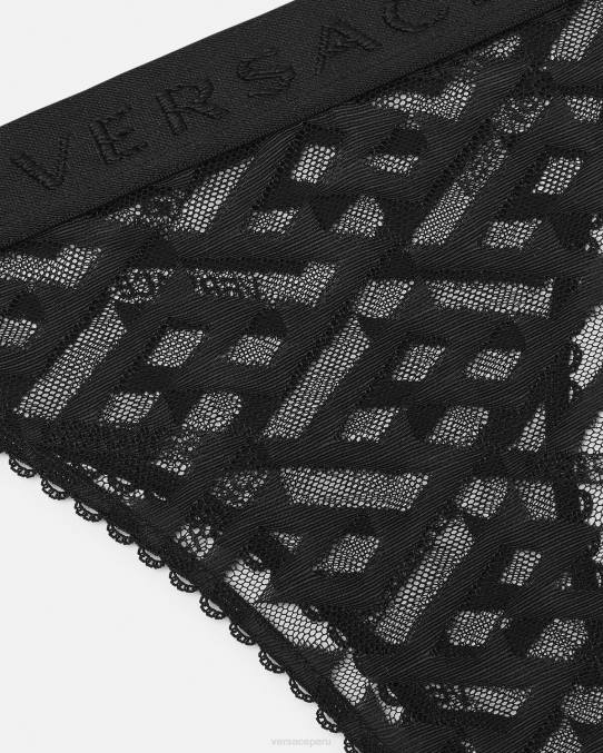 Versace ropa interior y ropa de playa mujer tanga de tul la greca 6BPV1074 negro