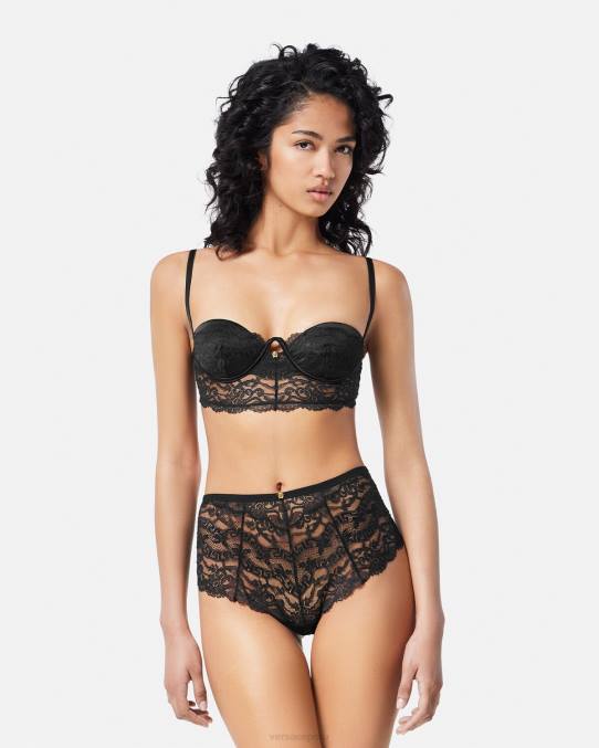 Versace ropa interior y ropa de playa mujer top bustier de encaje barroco 6BPV1066 negro