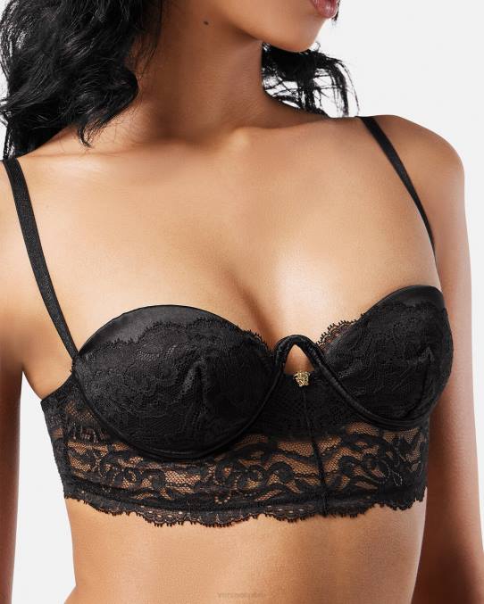 Versace ropa interior y ropa de playa mujer top bustier de encaje barroco 6BPV1066 negro