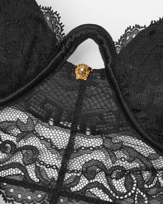 Versace ropa interior y ropa de playa mujer top bustier de encaje barroco 6BPV1066 negro