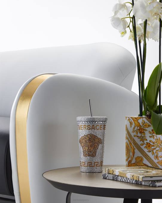 Versace ropa interior y ropa de playa mujer taza de viaje de medusa de cristal 6BPV1205 blanco