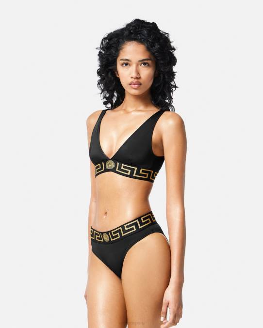 Versace ropa interior y ropa de playa mujer braguitas de bikini con borde de greca 6BPV1156 negro