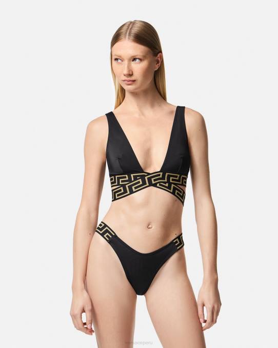 Versace ropa interior y ropa de playa mujer braguitas de bikini con borde de greca 6BPV1157 negro