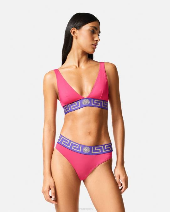 Versace ropa interior y ropa de playa mujer braguitas de bikini con borde de greca 6BPV1177 rosa y lila