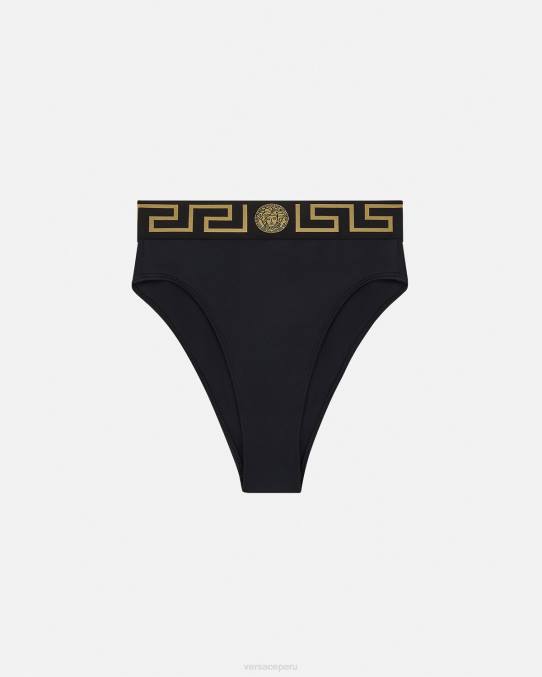 Versace ropa interior y ropa de playa mujer braguitas de bikini de talle alto con borde con Greca 6BPV1153 negro